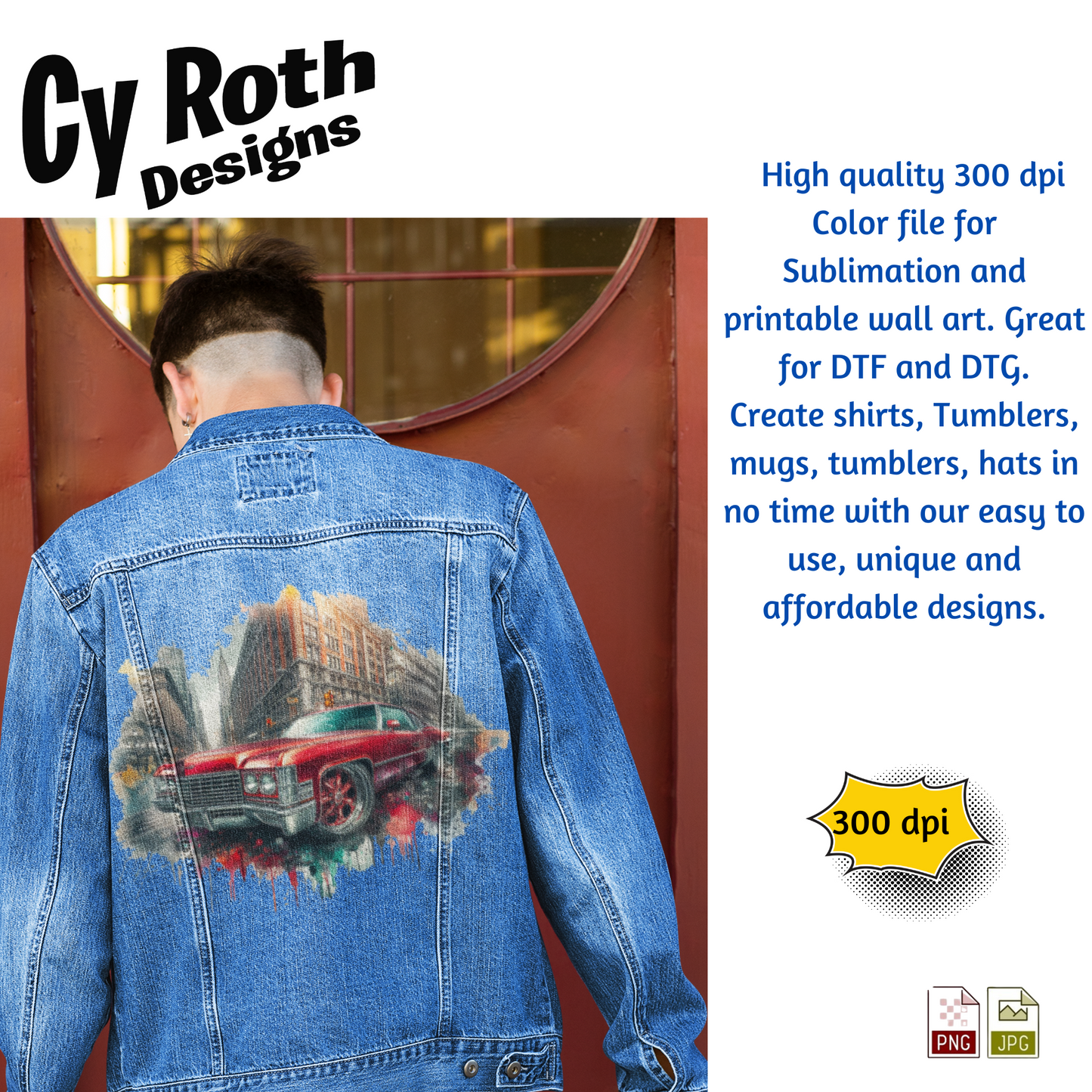 1972 Cadillac Low Rider Sublimation PNG JPG file, Wall Art 20oz skinny Tumbler, shirt PNG, Junk Journal image