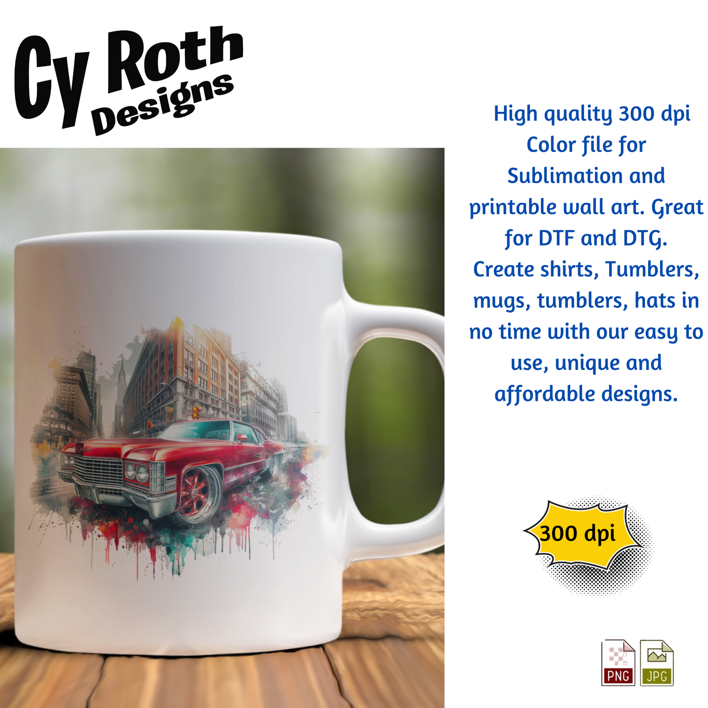 1972 Cadillac Low Rider Sublimation PNG JPG file, Wall Art 20oz skinny Tumbler, shirt PNG, Junk Journal image