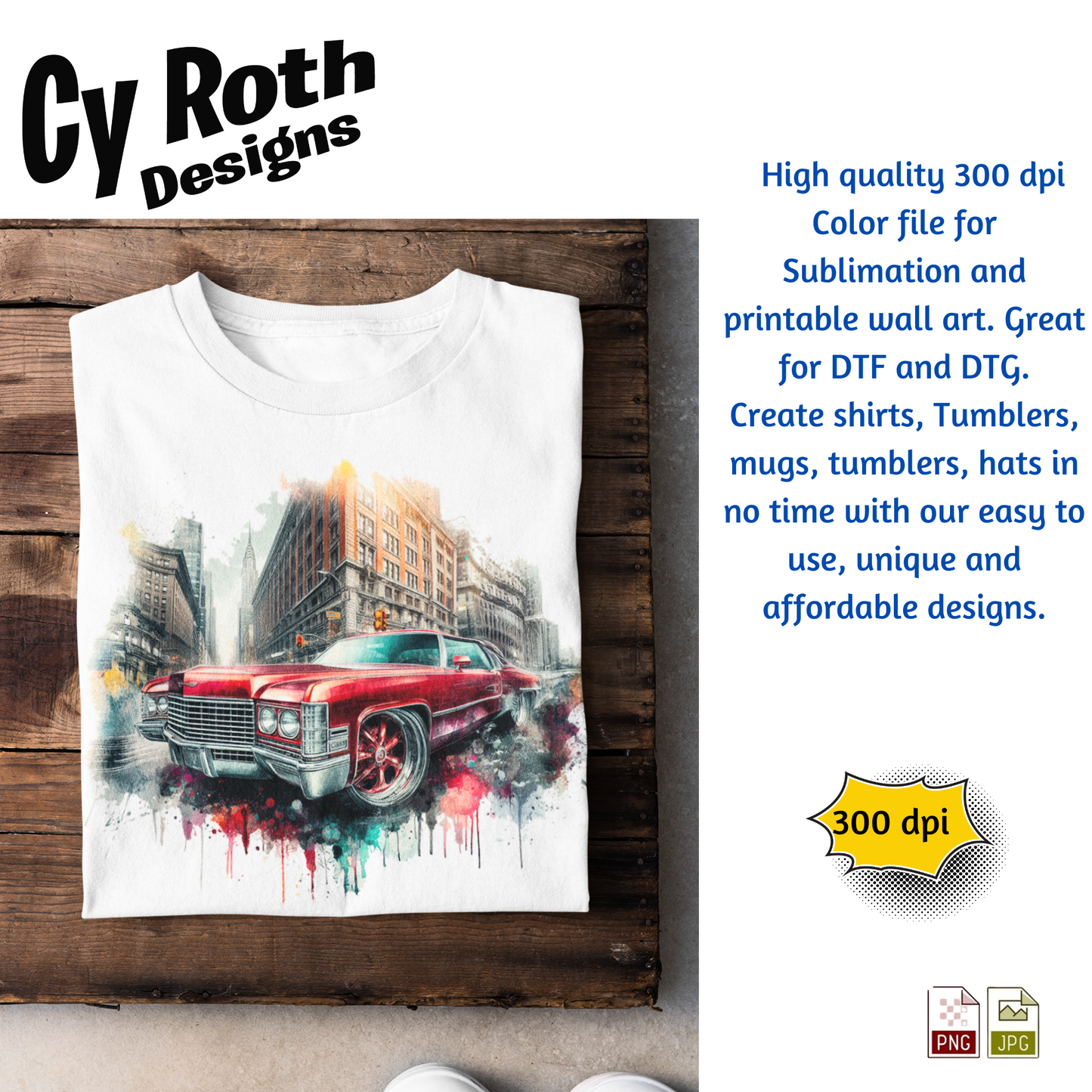1972 Cadillac Low Rider Sublimation PNG JPG file, Wall Art 20oz skinny Tumbler, shirt PNG, Junk Journal image