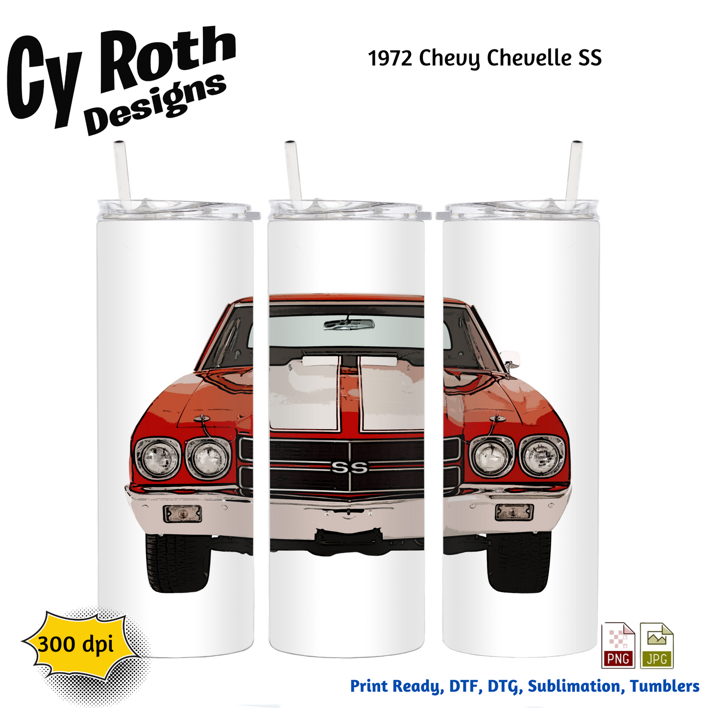 1972 Chevelle Sublimation Wall Art 20oz skinny Tumbler PNG JPG file, shirt PNG, Junk Journal image