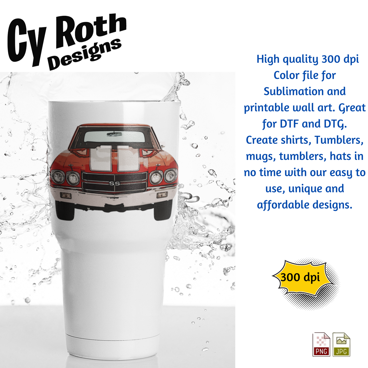 1972 Chevelle Sublimation Wall Art 20oz skinny Tumbler PNG JPG file, shirt PNG, Junk Journal image