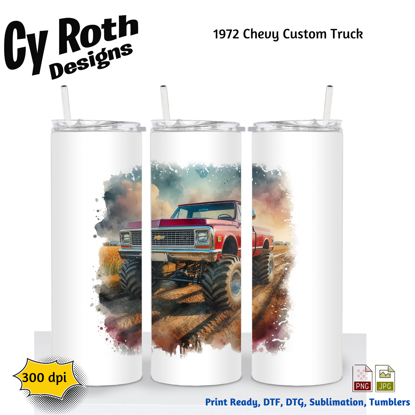 1972 Chevy Truck Sublimation PNG JPG file, Wall Art 20oz skinny Tumbler, shirt PNG, Junk Journal image