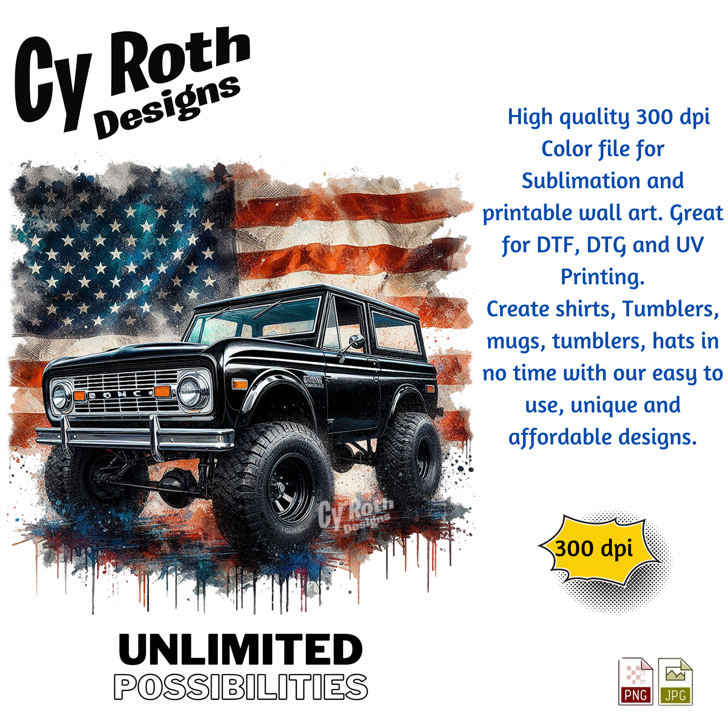 1972 Ford Bronco with American flag design by Cy Roth Designs