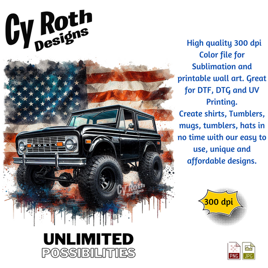 1972 Ford Bronco with American flag design by Cy Roth Designs