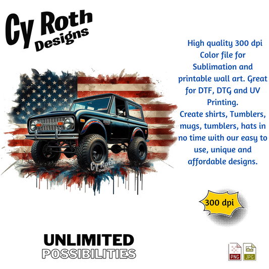 1972 Ford Bronco with American flag design by Cy Roth Designs
