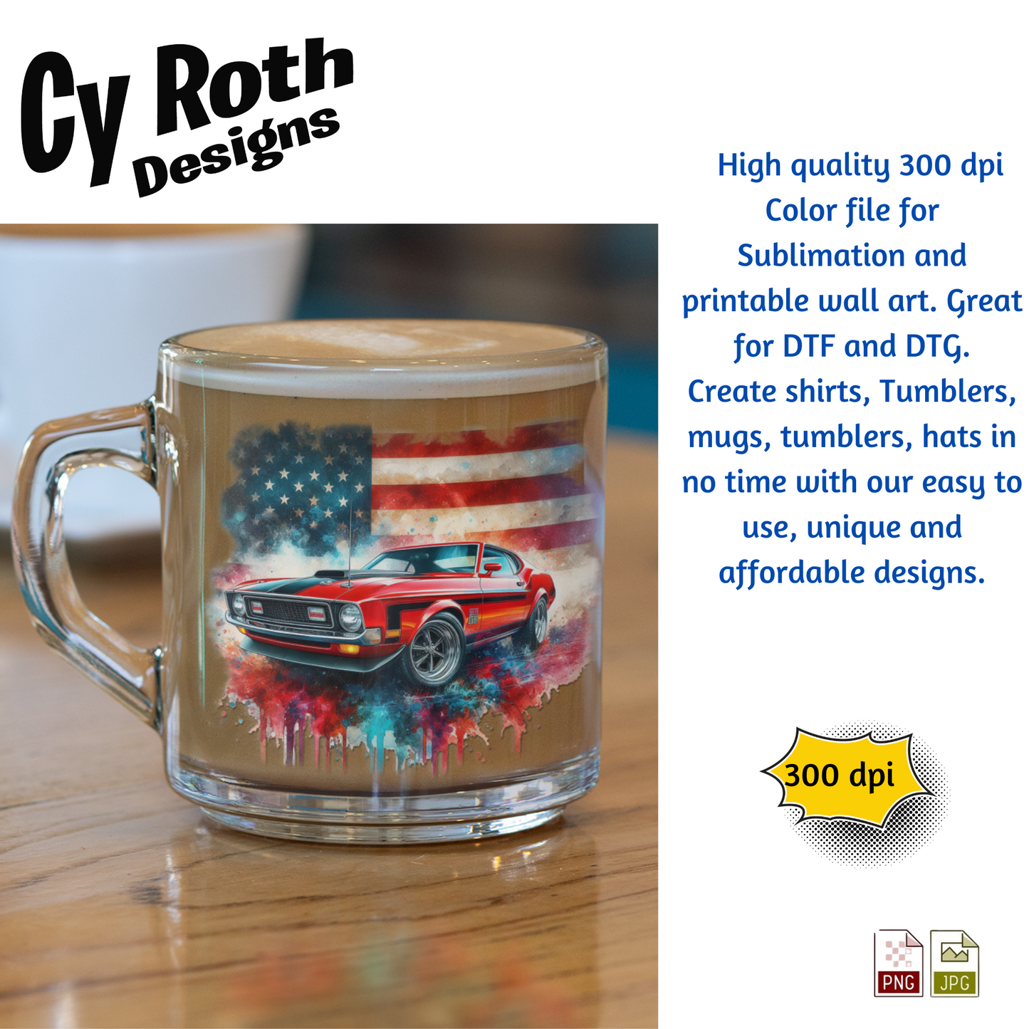 1972 Mustang Sublimation PNG JPG file, Wall Art 20oz skinny Tumbler, shirt PNG, Junk Journal image