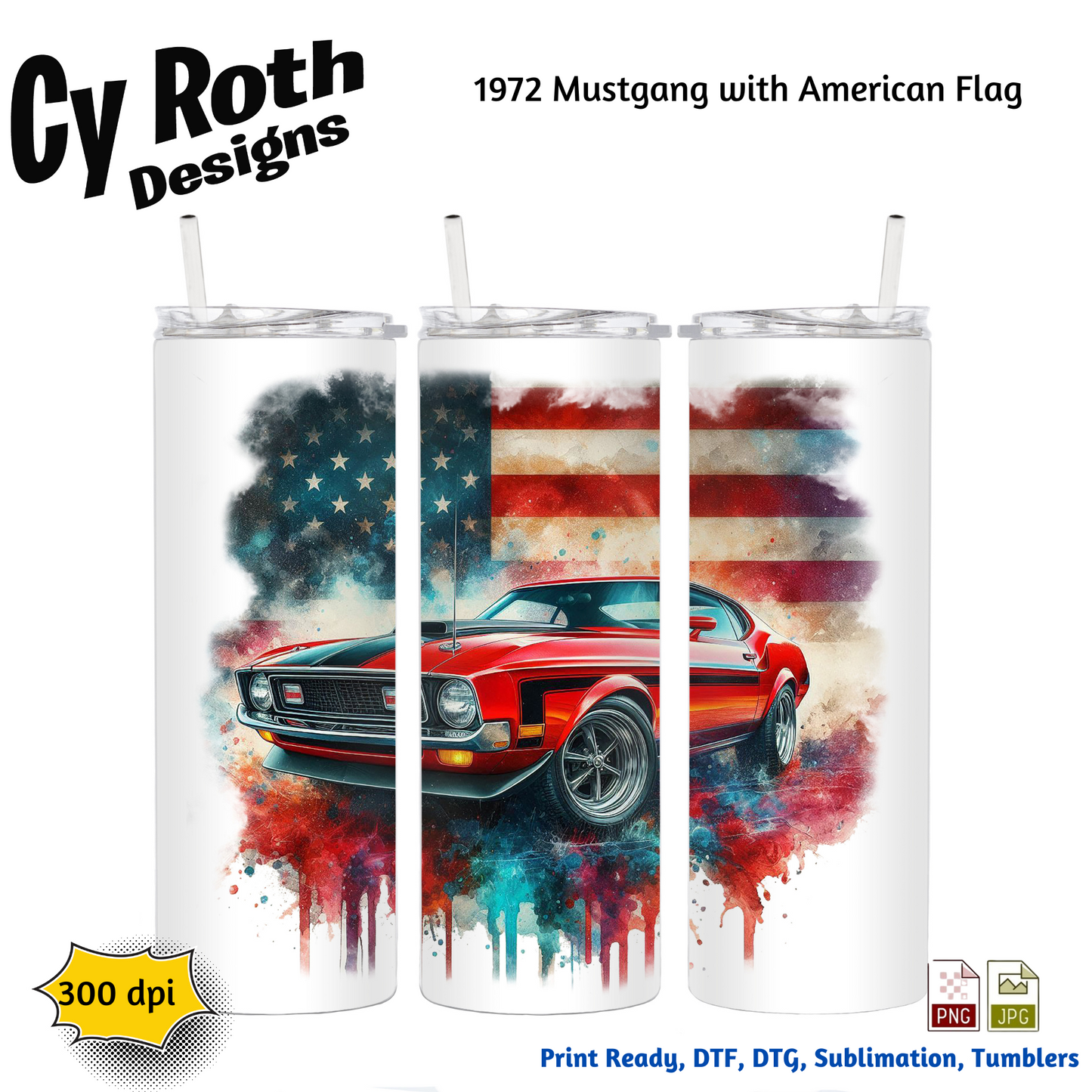 1972 Mustang Sublimation PNG JPG file, Wall Art 20oz skinny Tumbler, shirt PNG, Junk Journal image