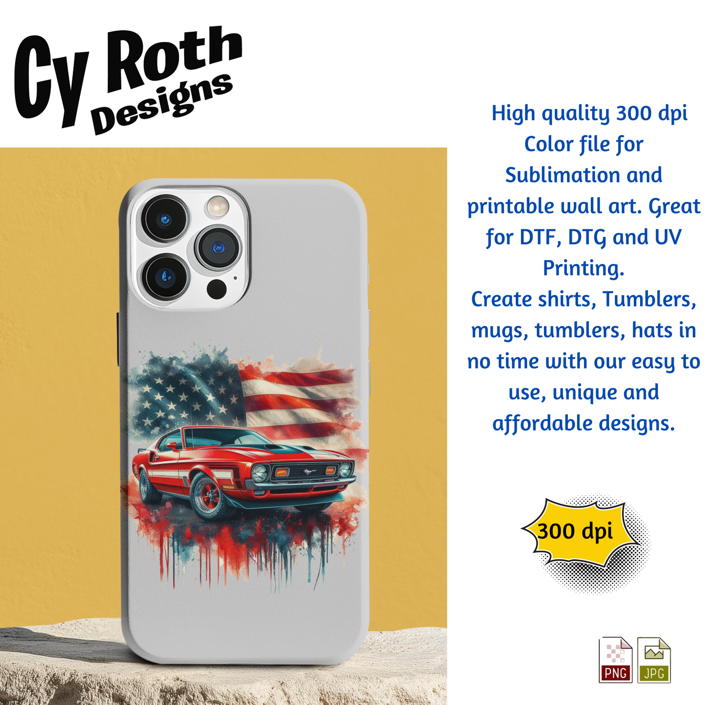 1972 Ford Mustang Sublimation Wall Art 20oz skinny Tumbler PNG JPG file, shirt PNG, Junk Journal image