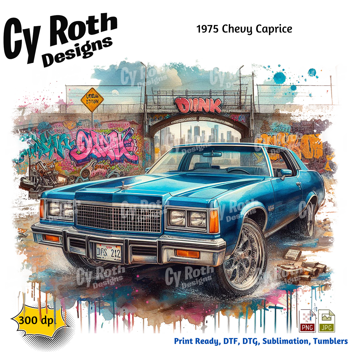 1975 Chevy Caprice Sublimation Wall Art 20oz skinny Tumbler PNG JPG file, shirt PNG, Junk Journal image