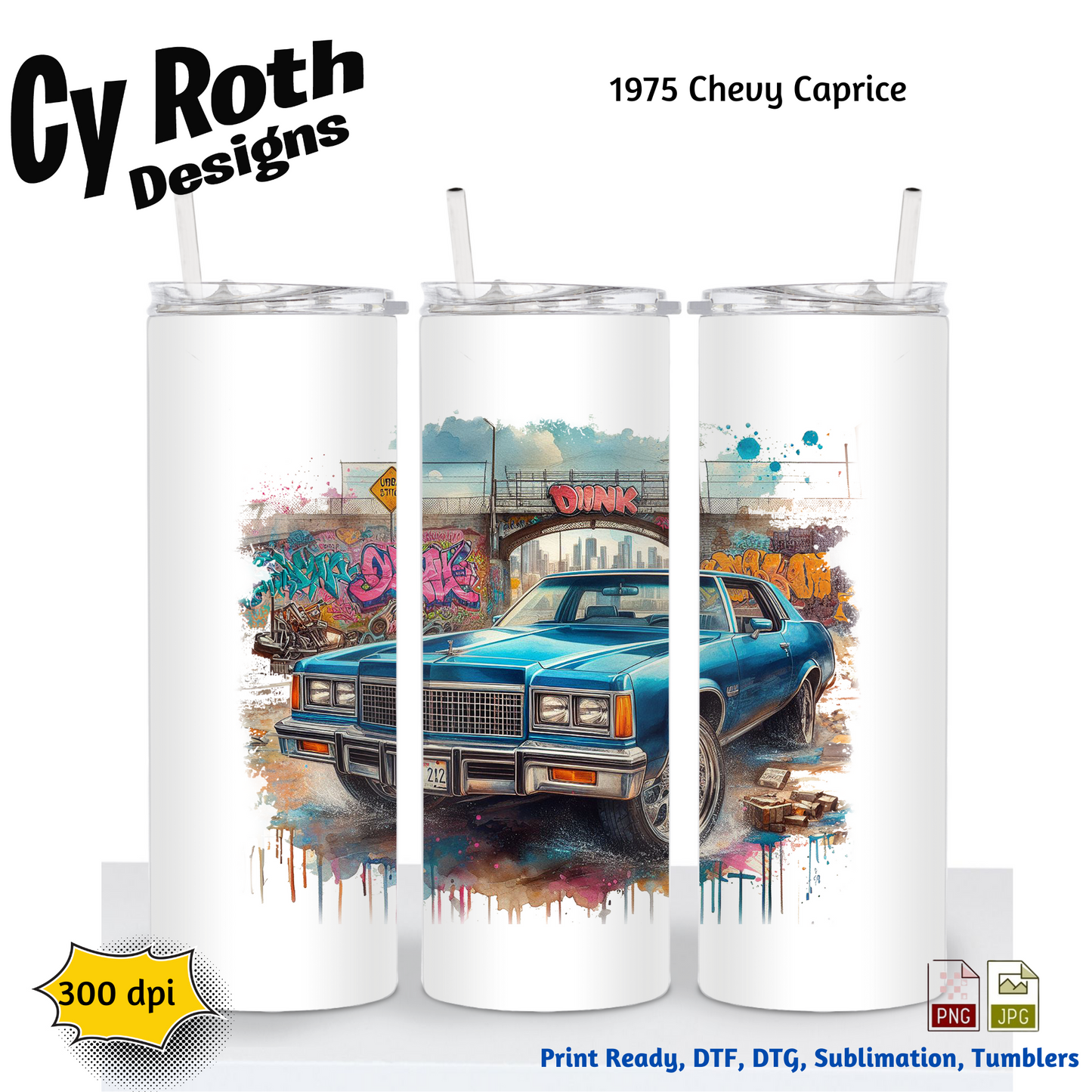 1975 Chevy Caprice Sublimation Wall Art 20oz skinny Tumbler PNG JPG file, shirt PNG, Junk Journal image