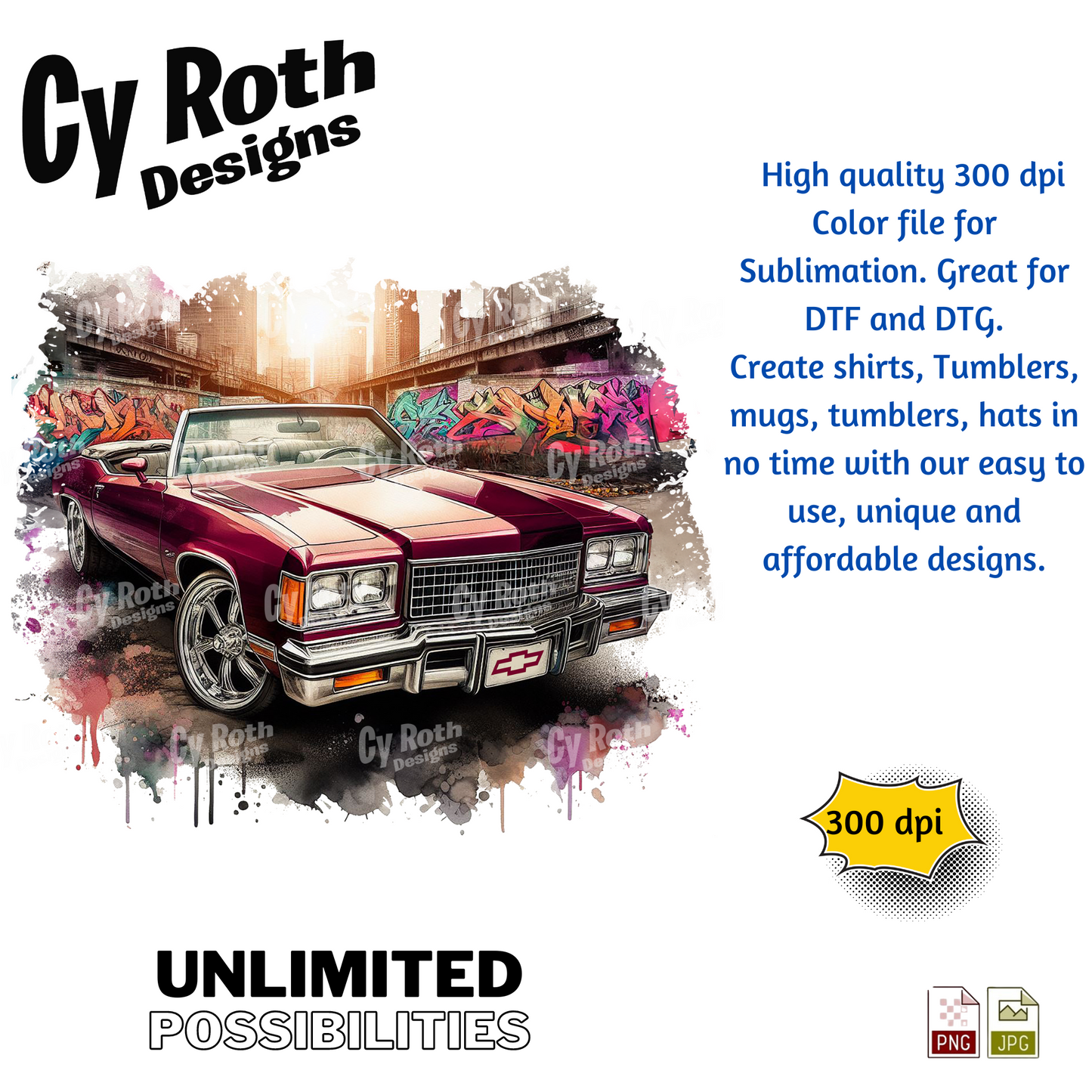 1975 Chevy Caprice Sublimation PNG JPG file, Wall Art 20oz skinny Tumbler, shirt PNG, Junk Journal image