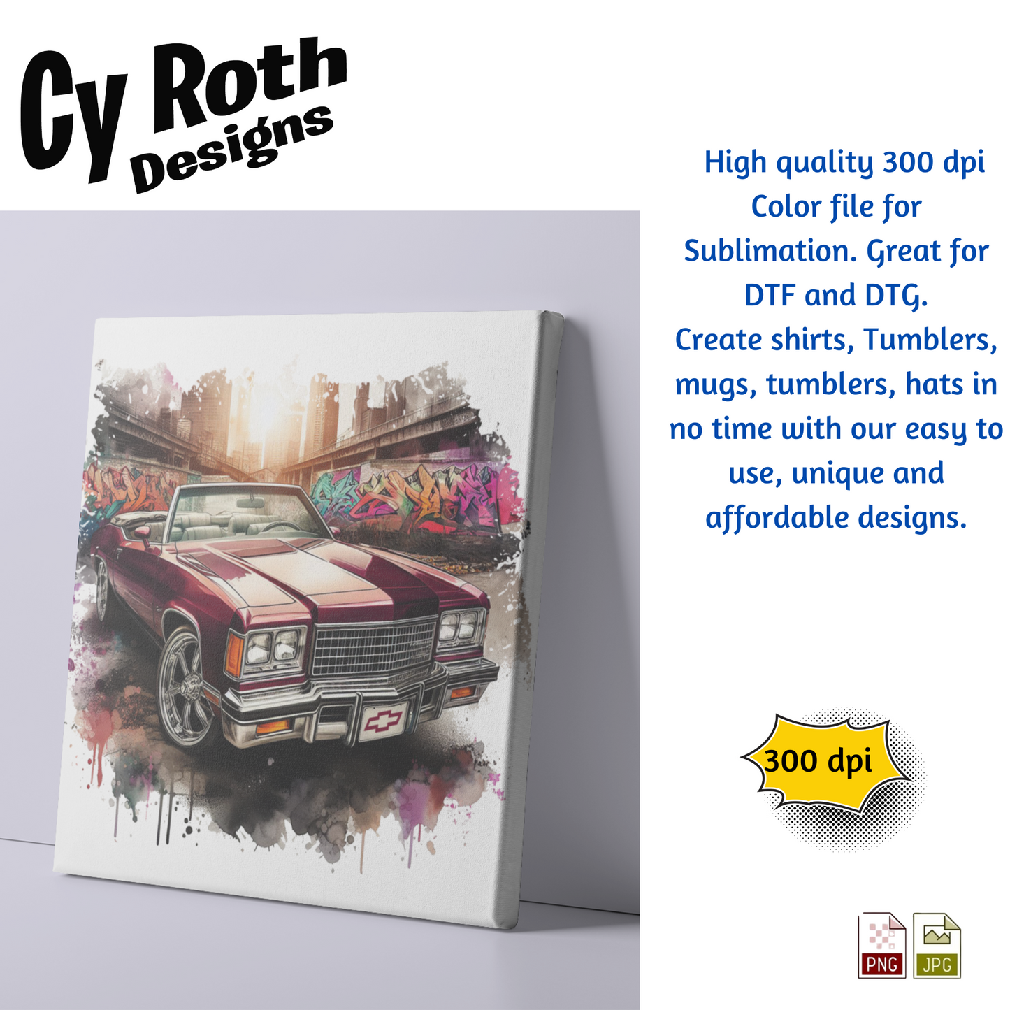 1975 Chevy Caprice Sublimation PNG JPG file, Wall Art 20oz skinny Tumbler, shirt PNG, Junk Journal image