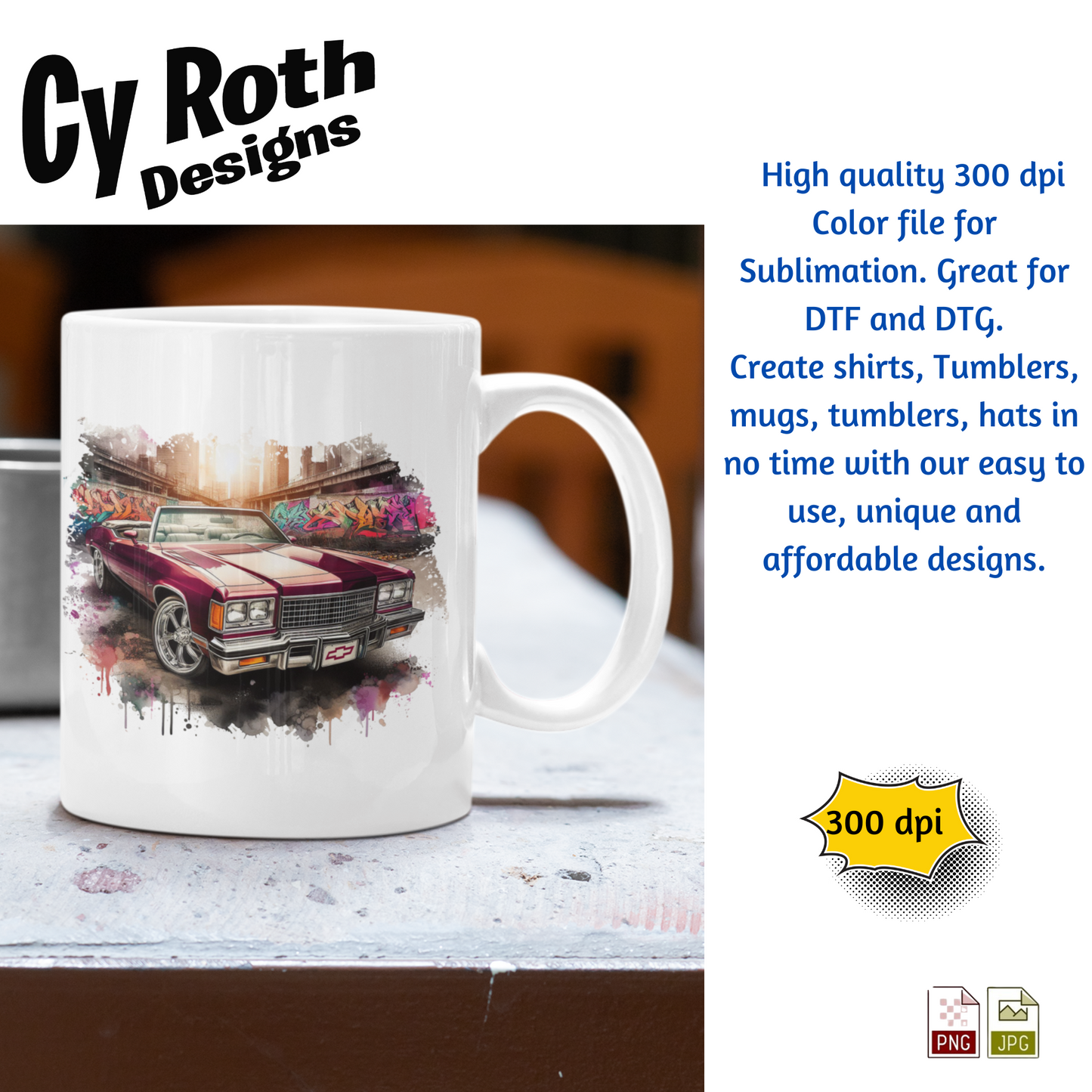 1975 Chevy Caprice Sublimation PNG JPG file, Wall Art 20oz skinny Tumbler, shirt PNG, Junk Journal image