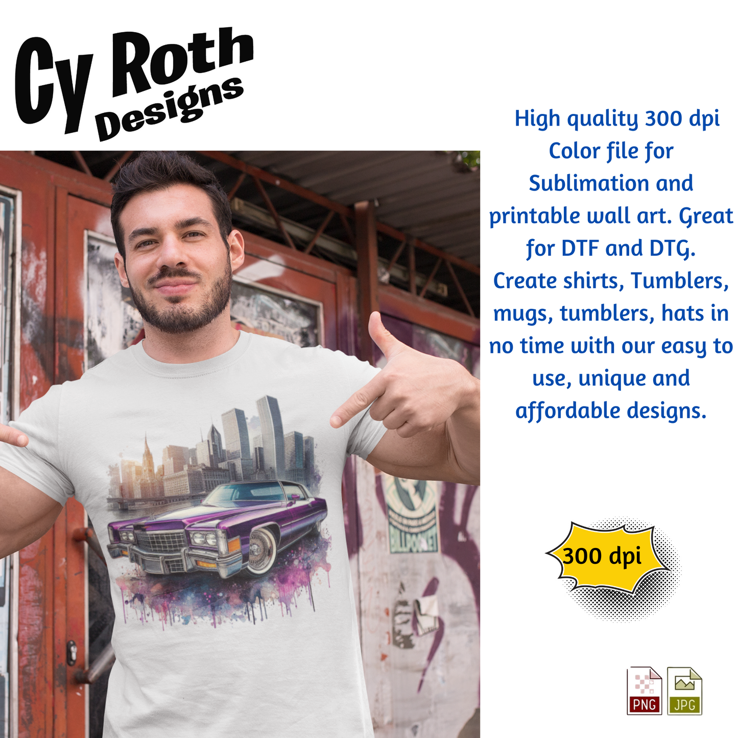 1975 Cadillac Sublimation PNG JPG file, Wall Art 20oz skinny Tumbler, shirt PNG, Junk Journal image