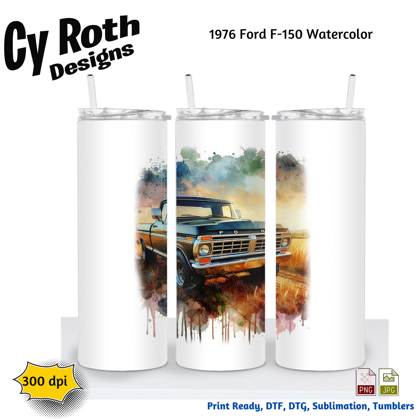 1976 Ford F-150 Sublimation PNG JPG file, Wall Art 20oz skinny Tumbler, shirt PNG, Junk Journal image