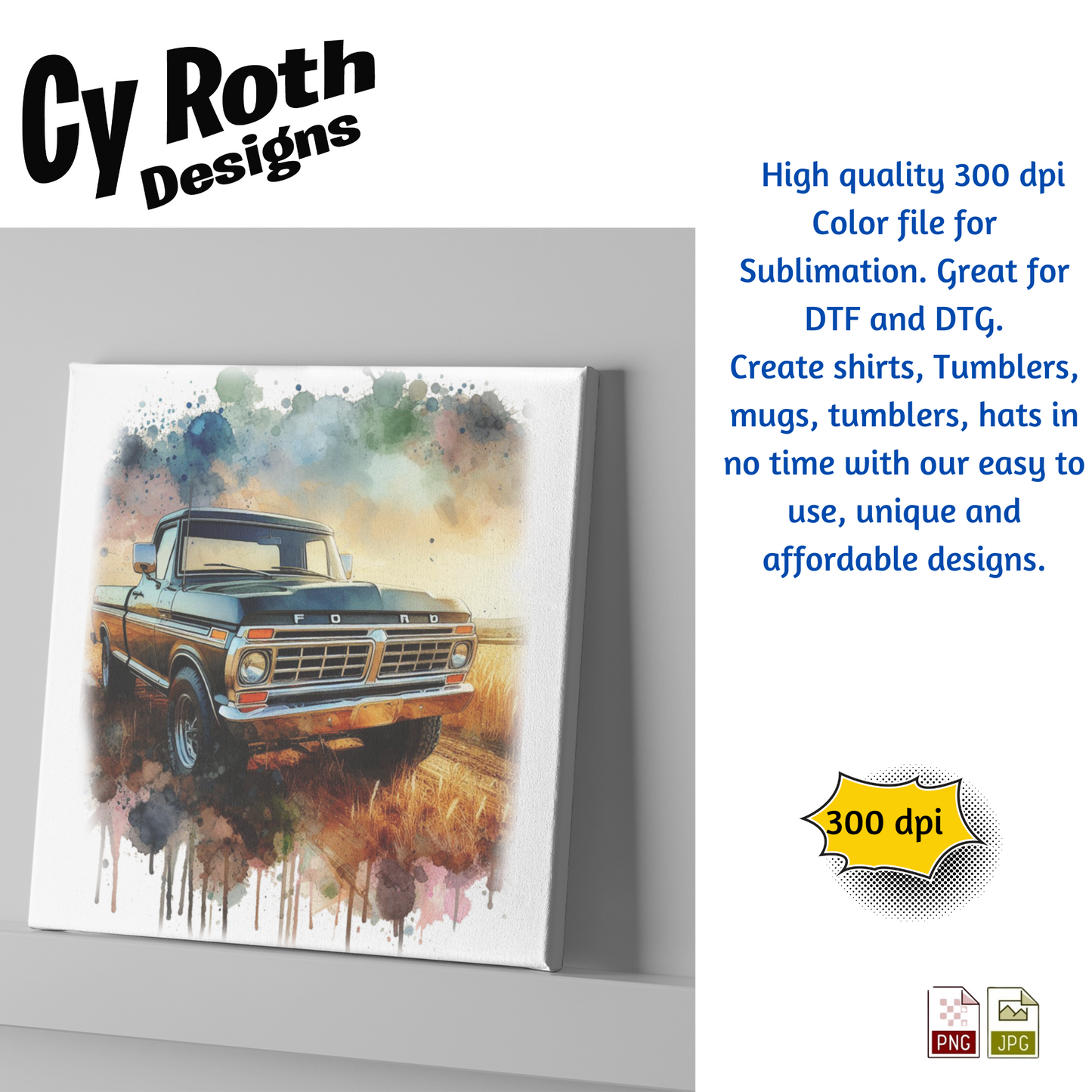 1976 Ford F-150 Sublimation PNG JPG file, Wall Art 20oz skinny Tumbler, shirt PNG, Junk Journal image