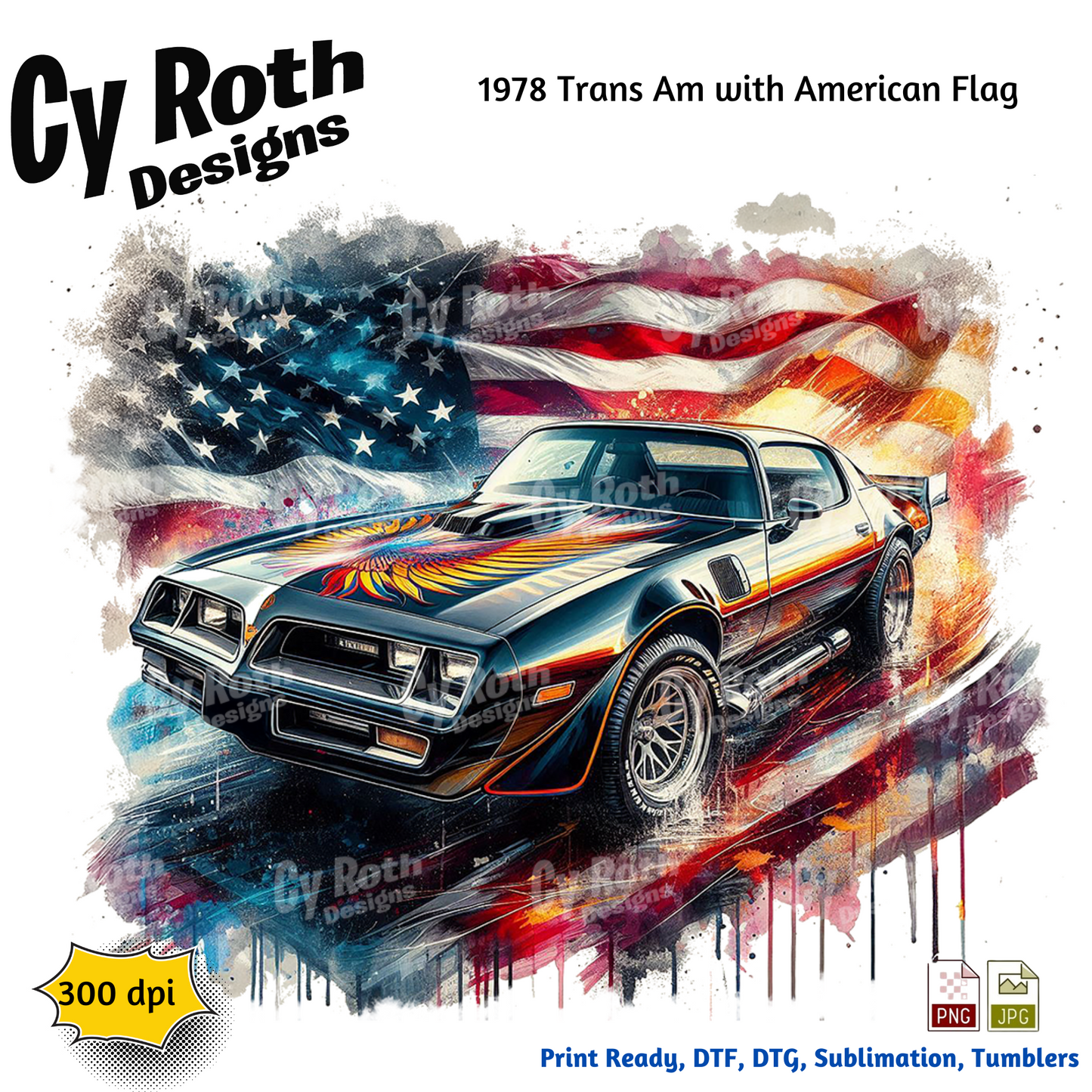 1978 Trans Am Sublimation PNG JPG file, Wall Art 20oz skinny Tumbler, shirt PNG, Junk Journal image