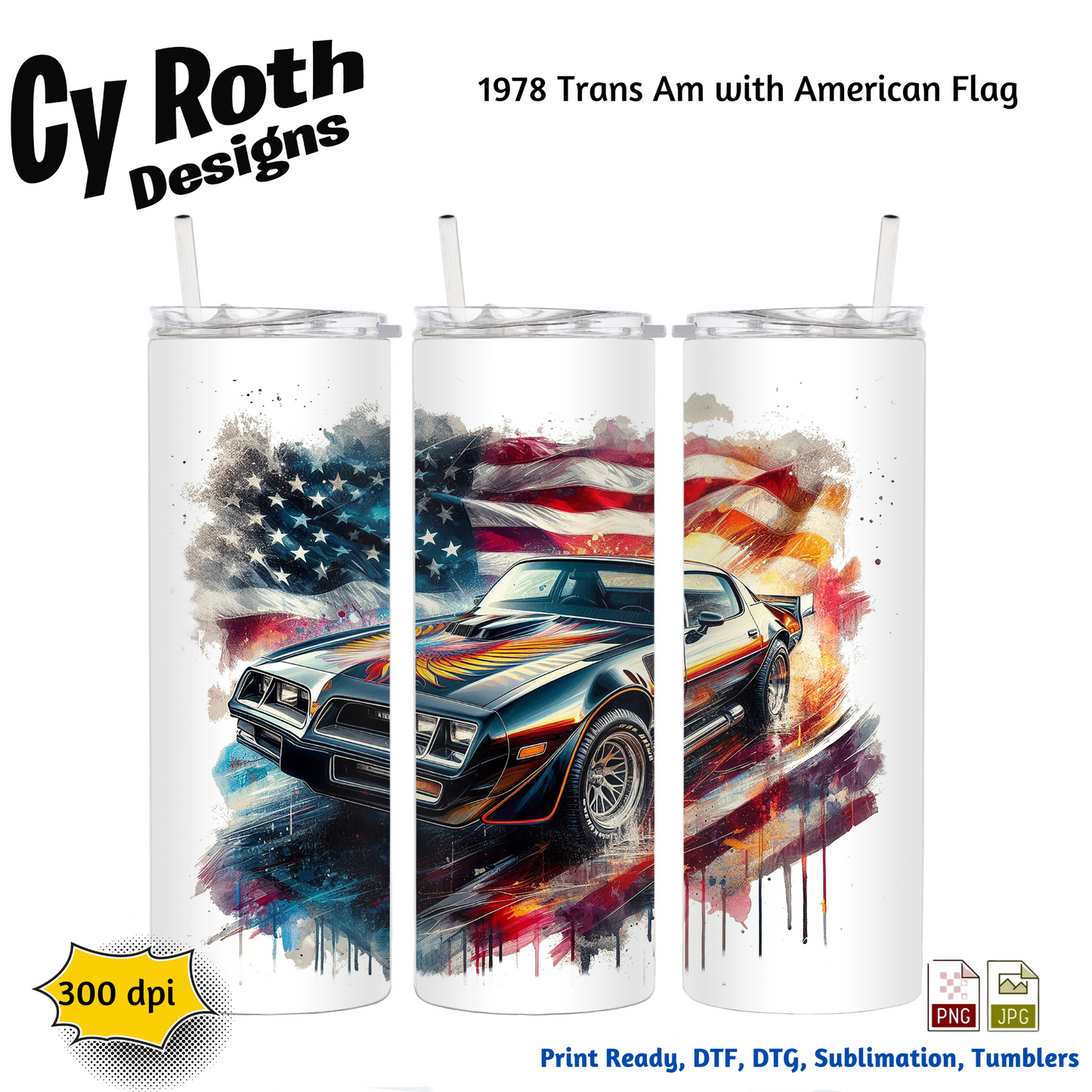 1978 Trans Am Sublimation PNG JPG file, Wall Art 20oz skinny Tumbler, shirt PNG, Junk Journal image
