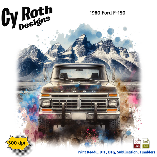1980 Ford F-150 Sublimation PNG JPG file, Wall Art 20oz skinny Tumbler, shirt PNG, Junk Journal image