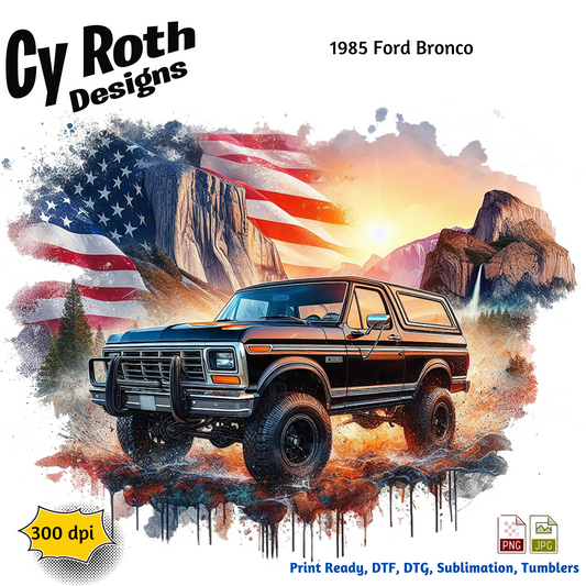 1985 Ford Bronco Sublimation Wall Art 20oz skinny Tumbler PNG JPG file, shirt PNG, Junk Journal image