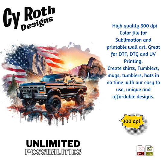 1985 Ford Bronco Sublimation Wall Art 20oz skinny Tumbler PNG JPG file, shirt PNG, Junk Journal image