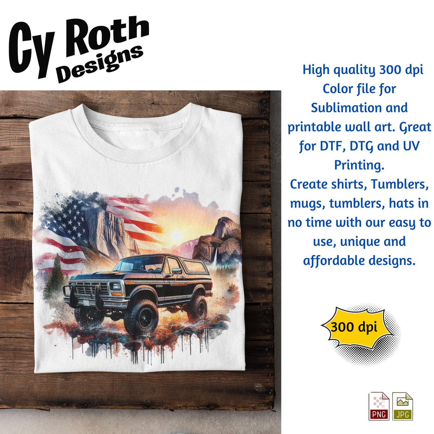 1985 Ford Bronco Sublimation Wall Art 20oz skinny Tumbler PNG JPG file, shirt PNG, Junk Journal image