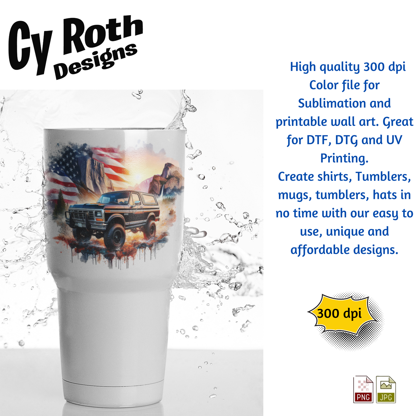 1985 Ford Bronco Sublimation Wall Art 20oz skinny Tumbler PNG JPG file, shirt PNG, Junk Journal image