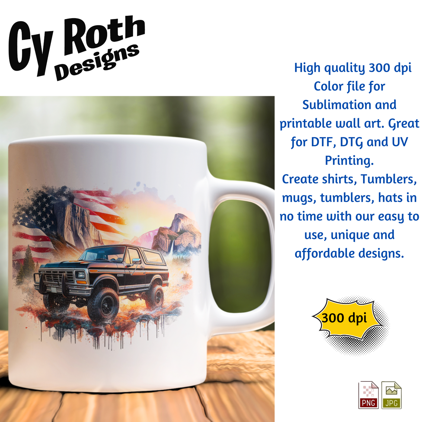 1985 Ford Bronco Sublimation Wall Art 20oz skinny Tumbler PNG JPG file, shirt PNG, Junk Journal image