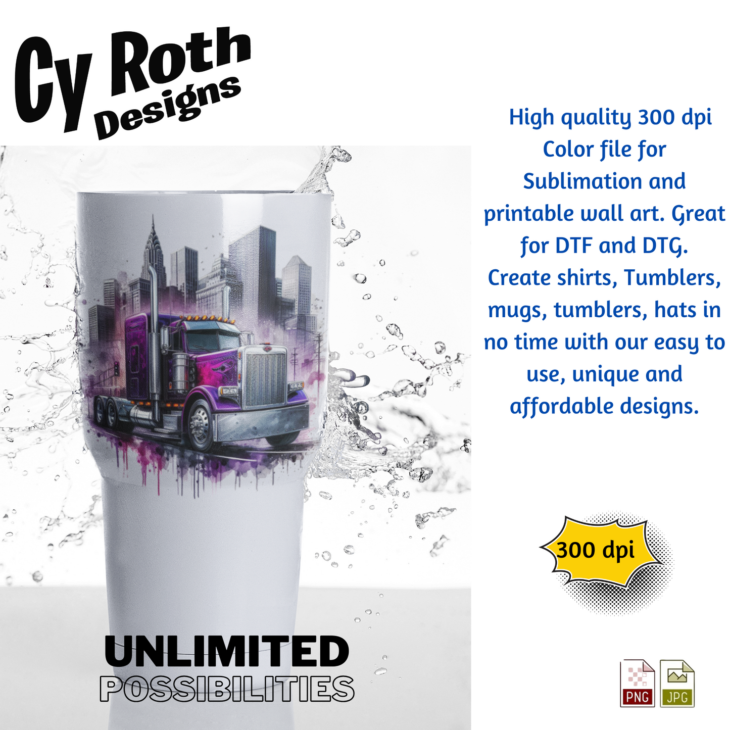 1992 Peterbilt Sublimation PNG JPG file, Wall Art 20oz skinny Tumbler, shirt PNG, Junk Journal image