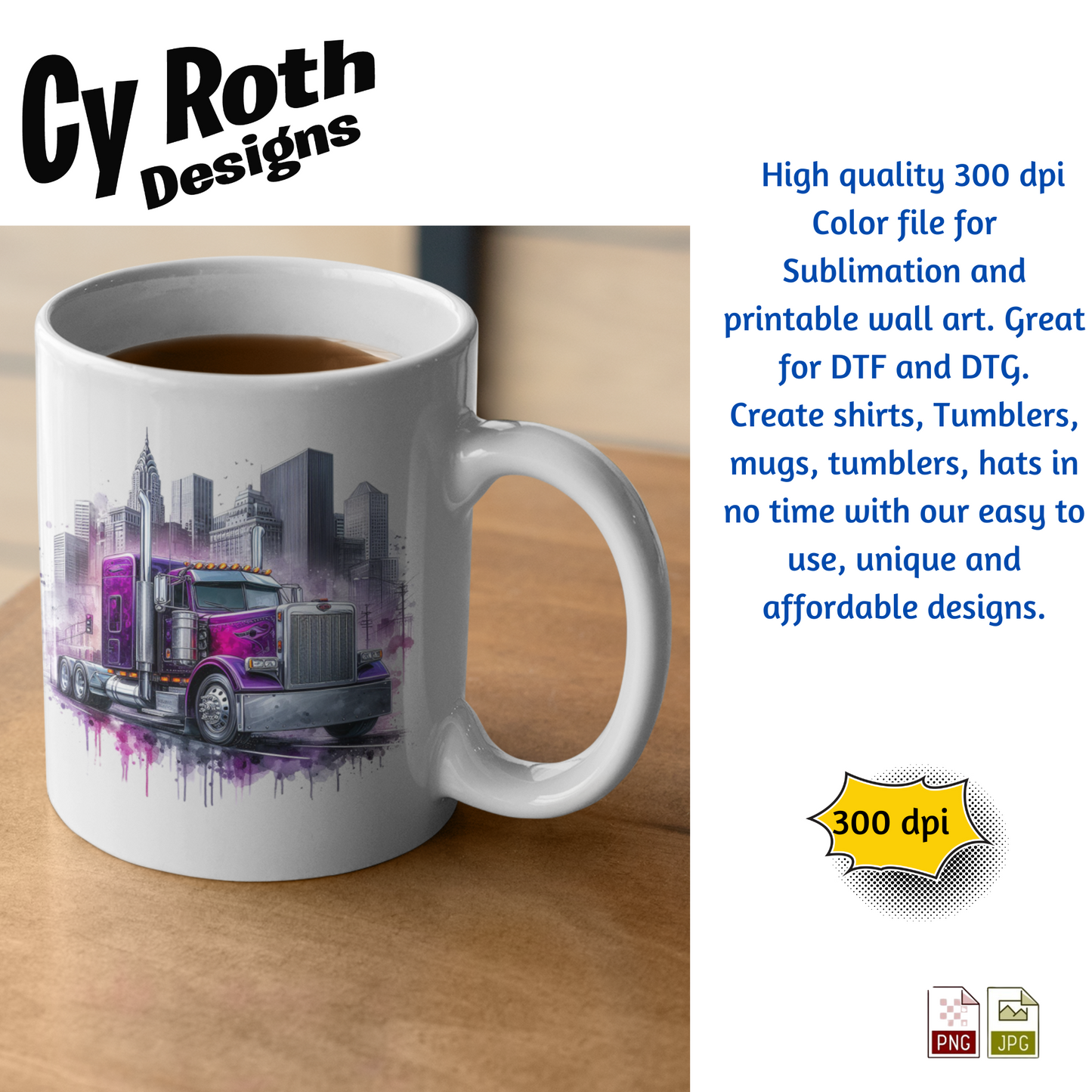 1992 Peterbilt Sublimation PNG JPG file, Wall Art 20oz skinny Tumbler, shirt PNG, Junk Journal image