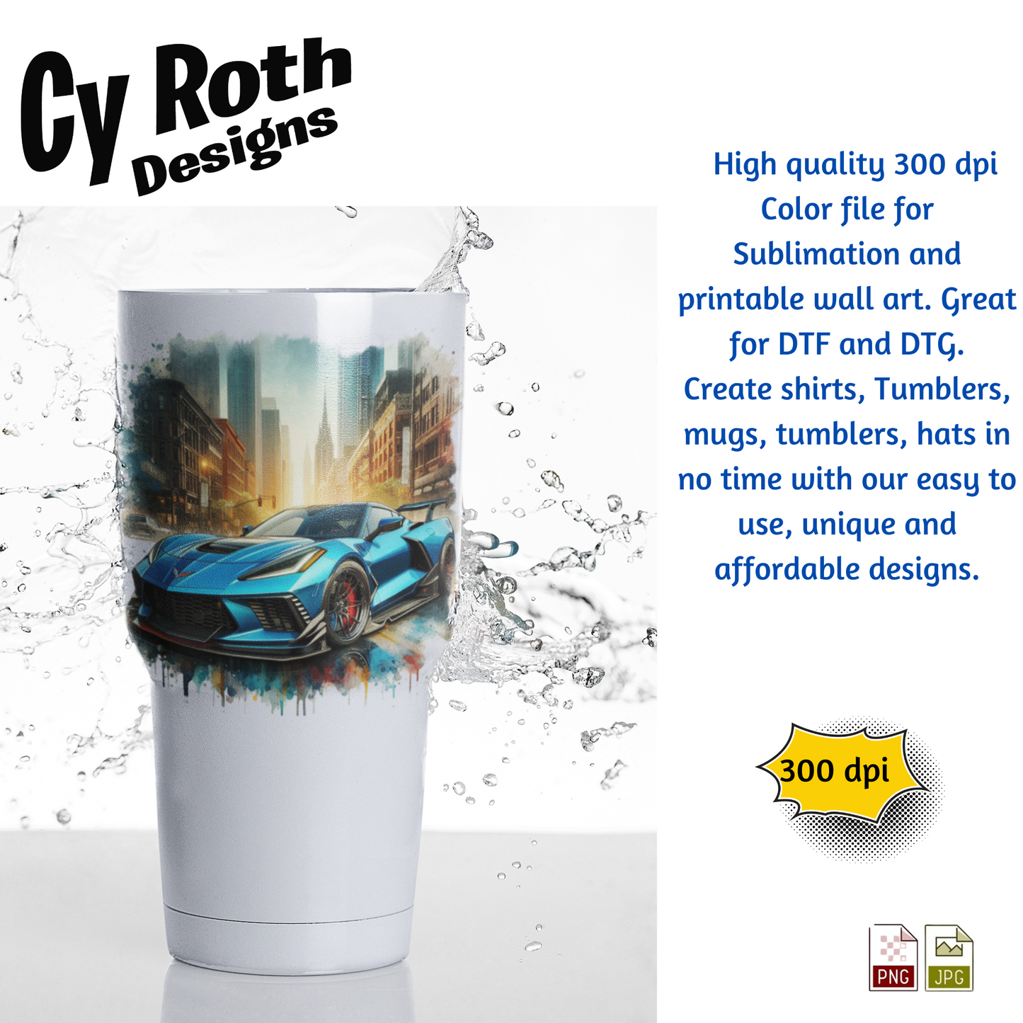 2023 Corvette Sublimation PNG JPG file, Wall Art 20oz skinny Tumbler, shirt PNG, Junk Journal image