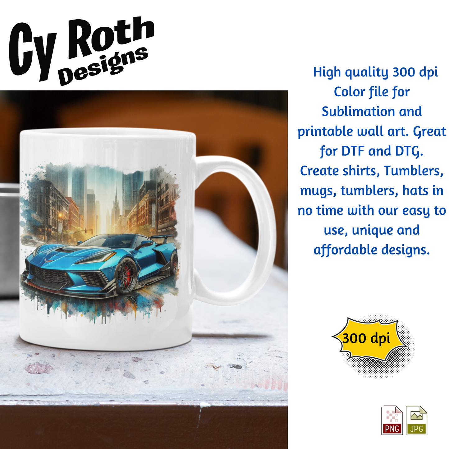 2023 Corvette Sublimation PNG JPG file, Wall Art 20oz skinny Tumbler, shirt PNG, Junk Journal image