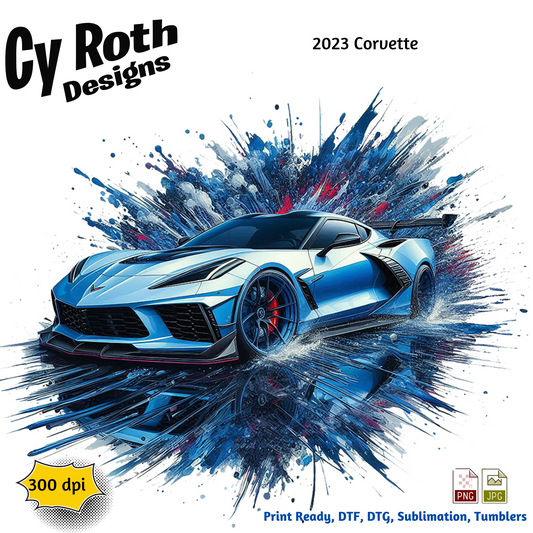 2023 Chevy Corvette Sublimation Wall Art 20oz skinny Tumbler PNG JPG file, shirt PNG, Junk Journal image
