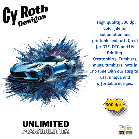 2023 Chevy Corvette Sublimation Wall Art 20oz skinny Tumbler PNG JPG file, shirt PNG, Junk Journal image