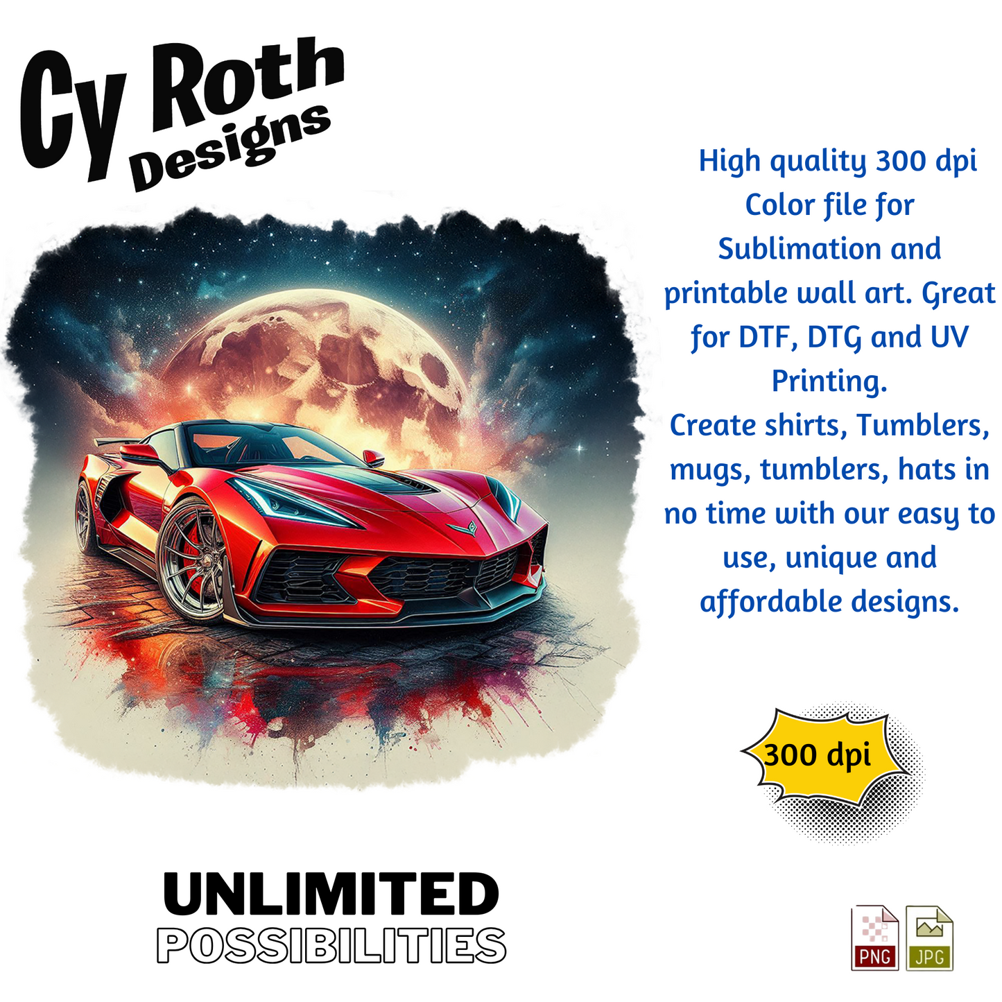 2023 Chevy Corvette Sublimation Wall Art 20oz skinny Tumbler PNG JPG file, shirt PNG, Junk Journal image