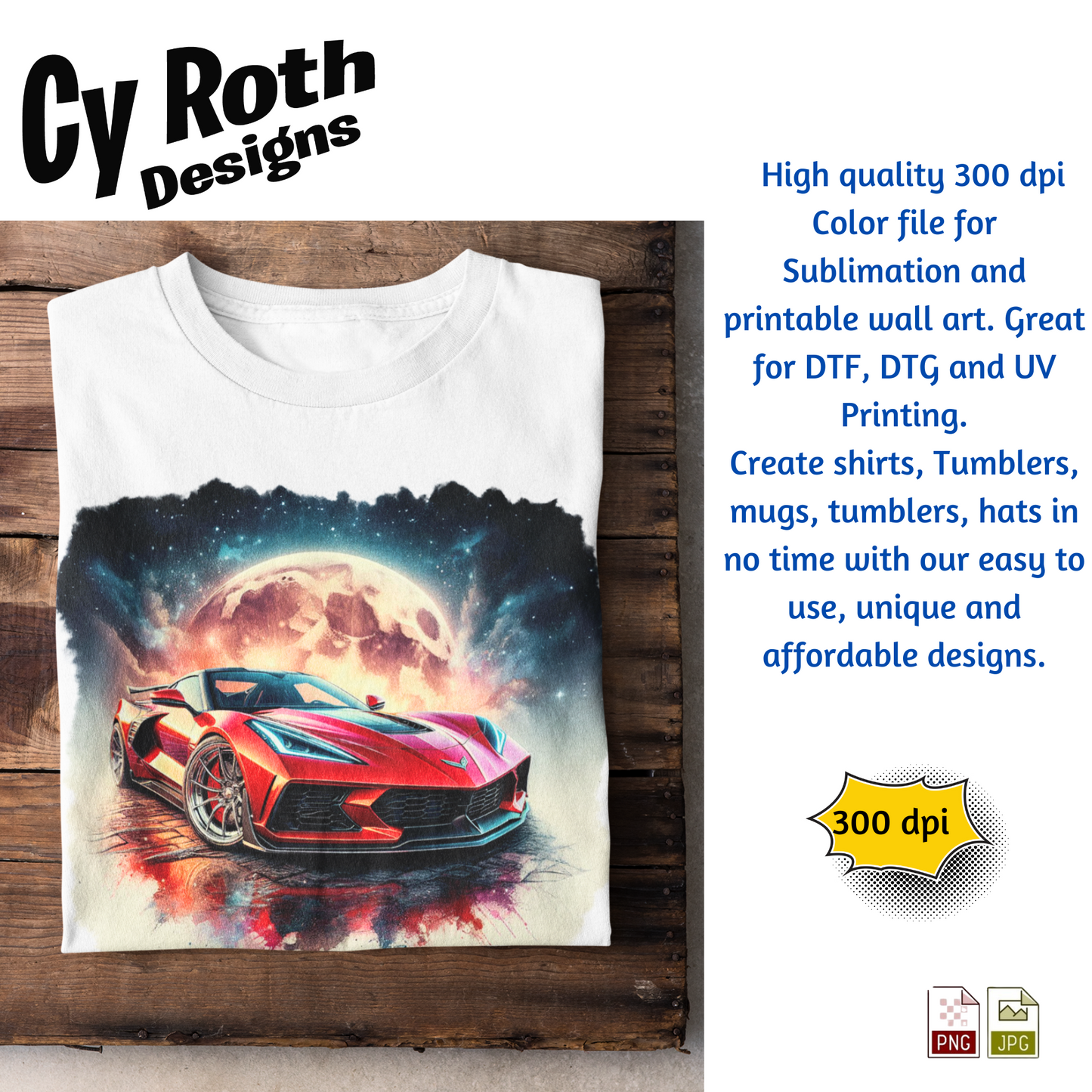 2023 Chevy Corvette Sublimation Wall Art 20oz skinny Tumbler PNG JPG file, shirt PNG, Junk Journal image