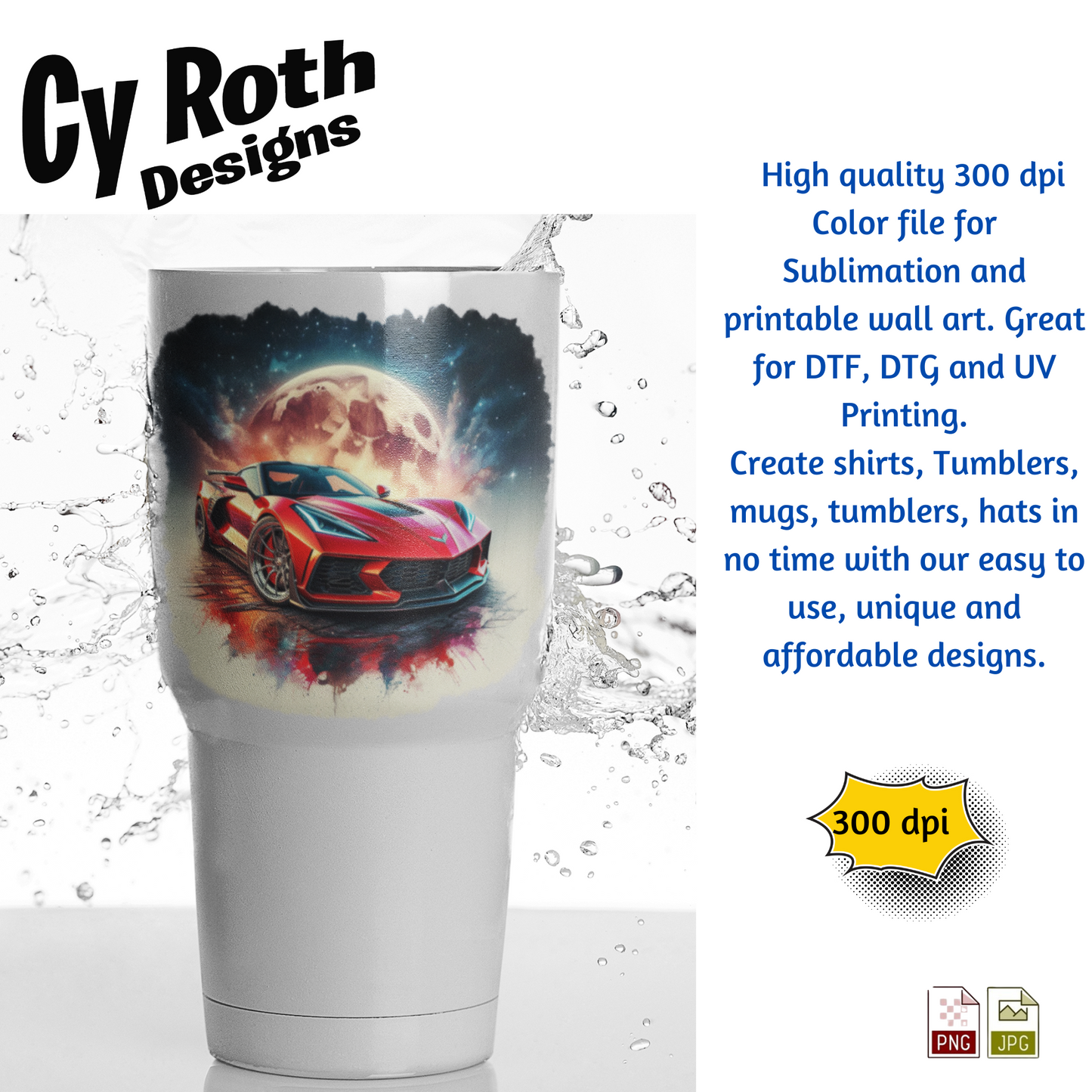 2023 Chevy Corvette Sublimation Wall Art 20oz skinny Tumbler PNG JPG file, shirt PNG, Junk Journal image
