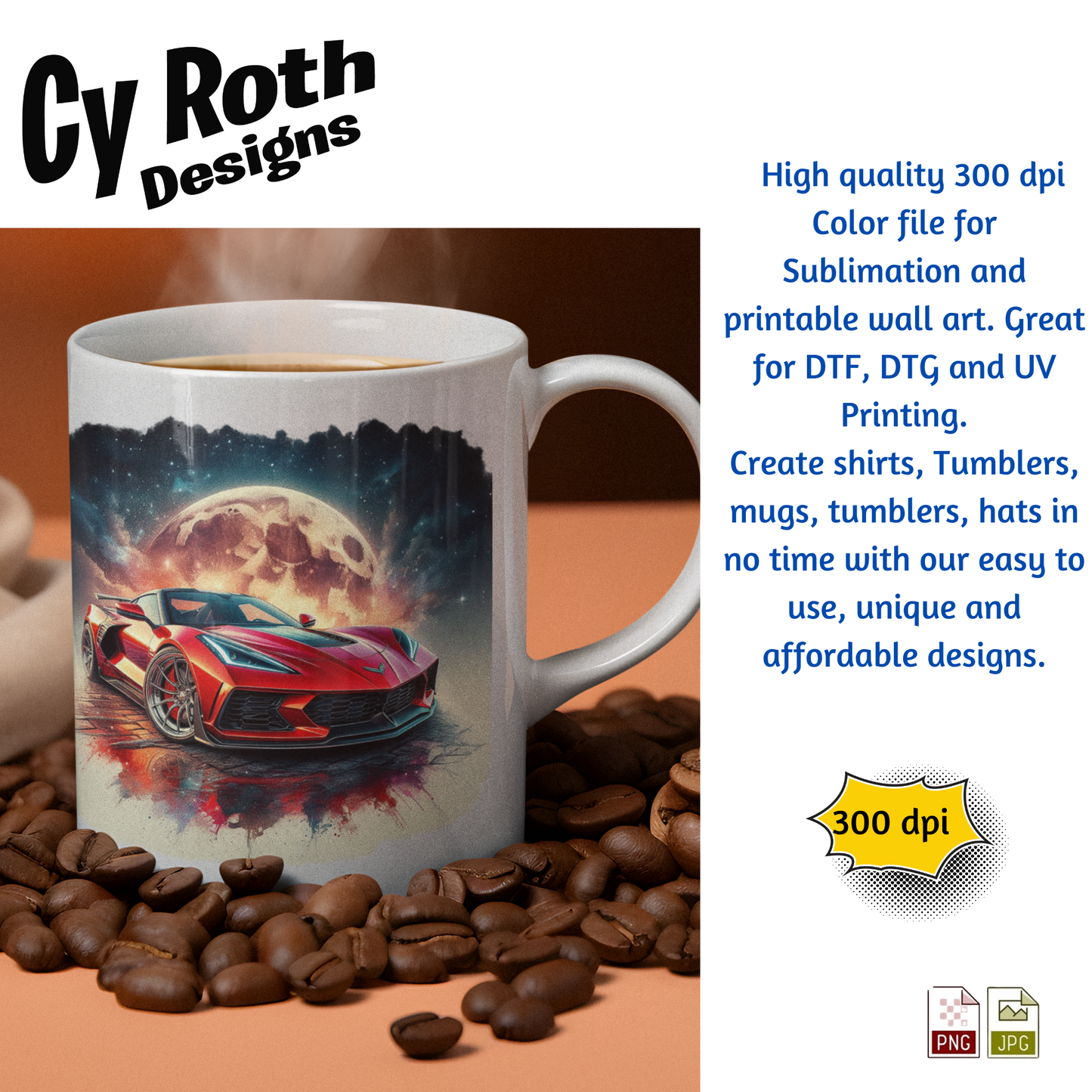 2023 Chevy Corvette Sublimation Wall Art 20oz skinny Tumbler PNG JPG file, shirt PNG, Junk Journal image