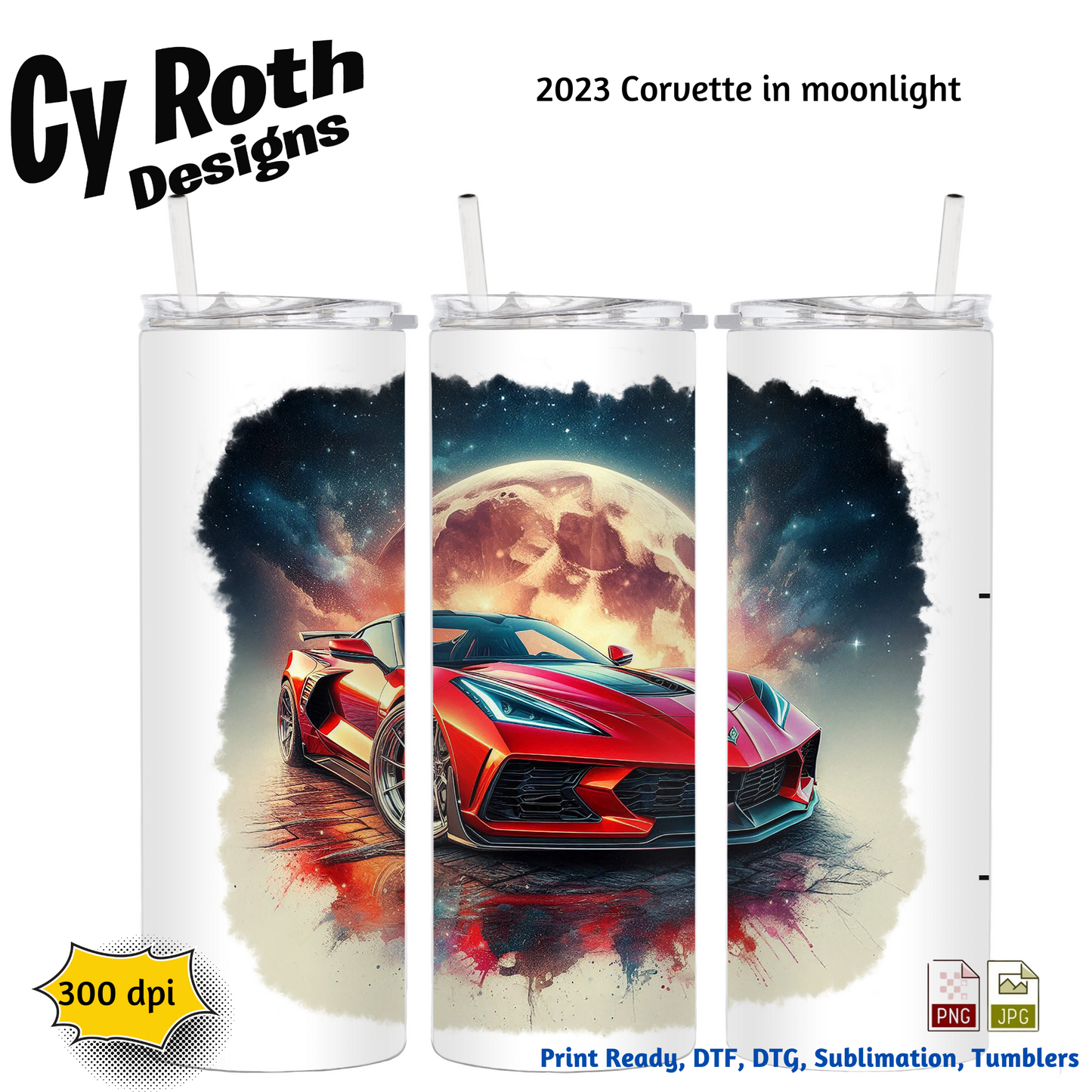 2023 Chevy Corvette Sublimation Wall Art 20oz skinny Tumbler PNG JPG file, shirt PNG, Junk Journal image
