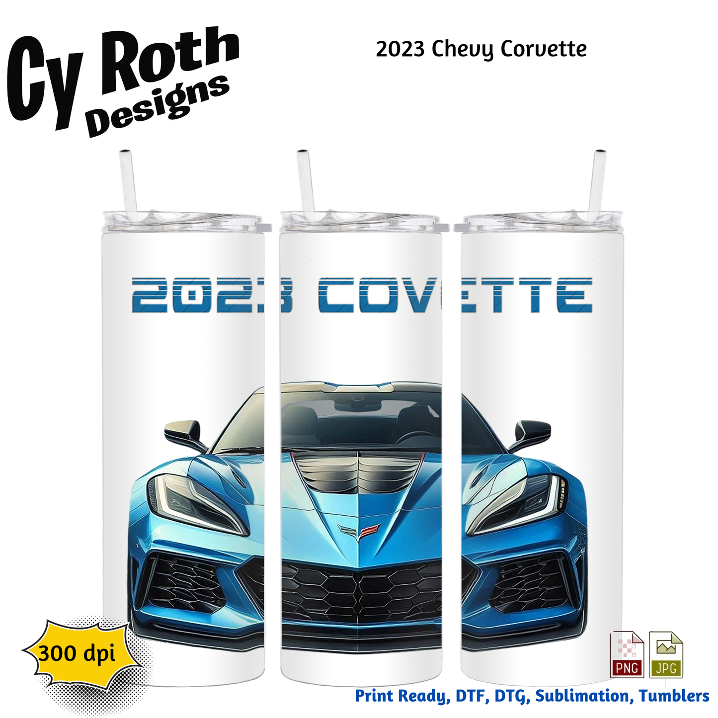 20oz tumbler with CyRoth Designs' 2023 Chevy Corvette sublimation artwork.