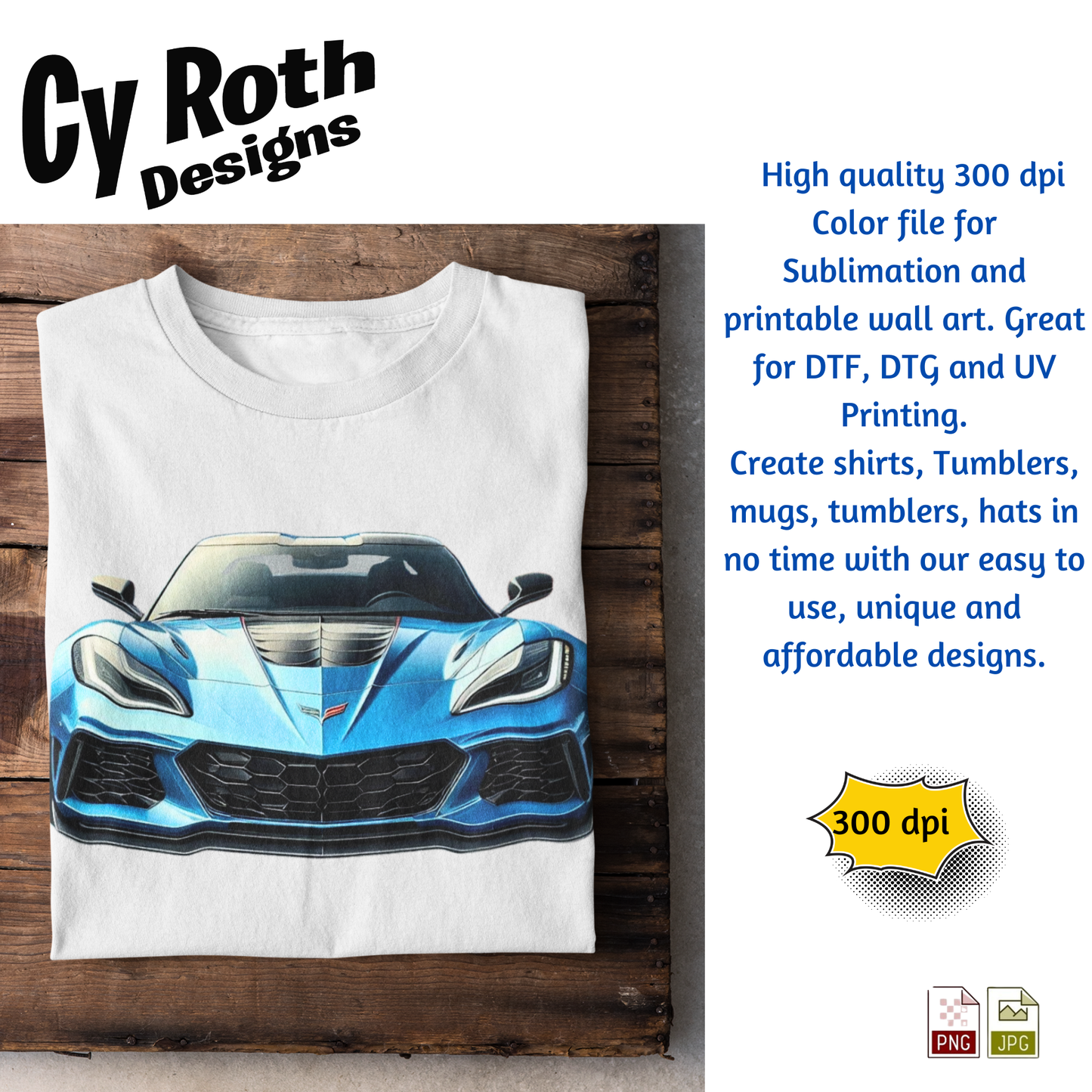 T-shirt with 2023 Chevy Corvette sublimation artwork by CyRoth Designs