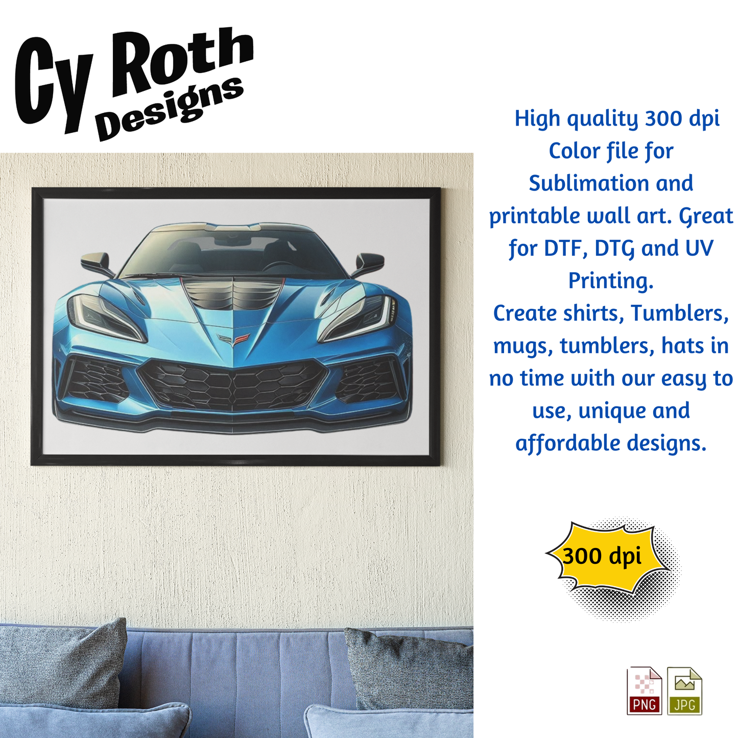 Framed artwork of 2023 Chevy Corvette designed by CyRoth Designs