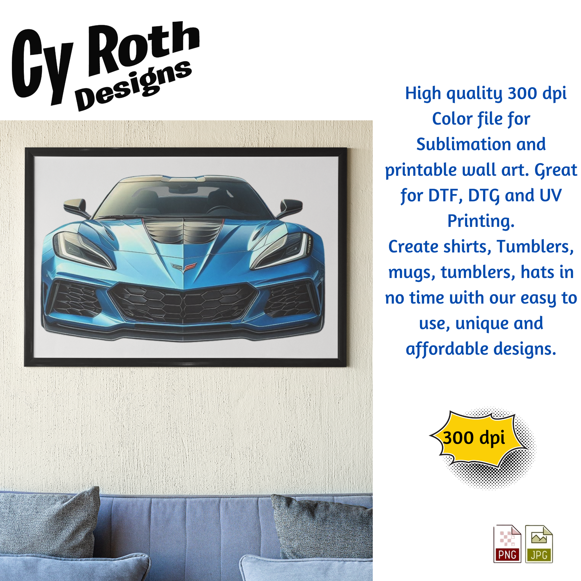 Framed artwork of 2023 Chevy Corvette designed by CyRoth Designs
