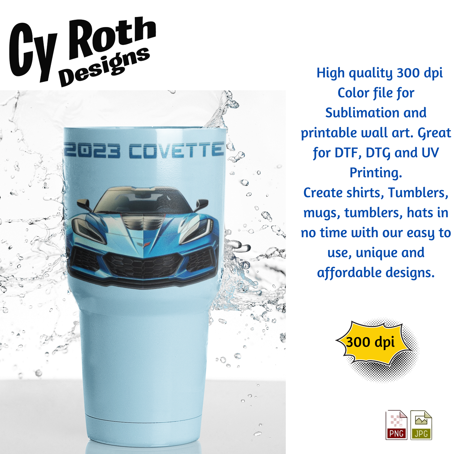 Large umbler with 2023 Chevy Corvette sublimation design