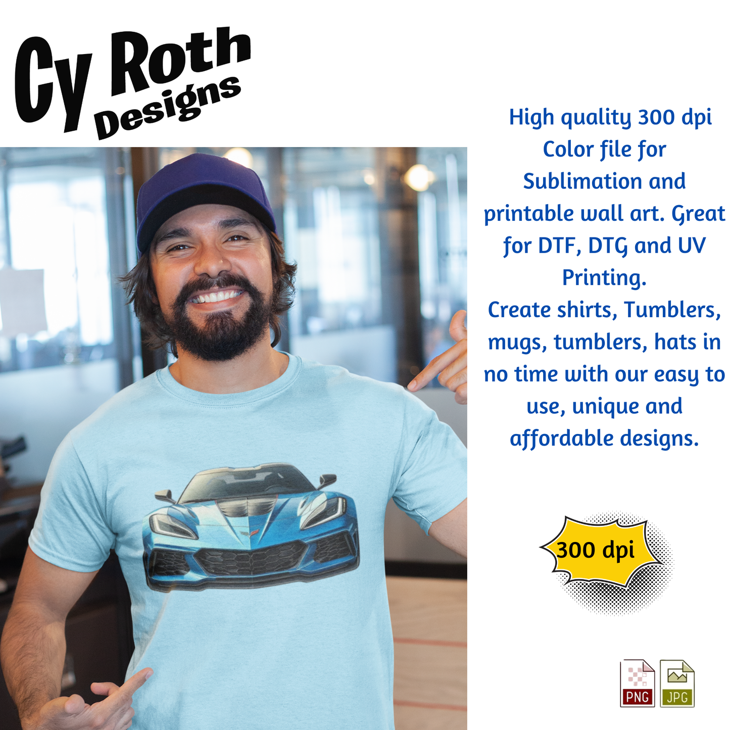 Man wearing t-shirt featuring 2023 Chevy Corvette sublimation design