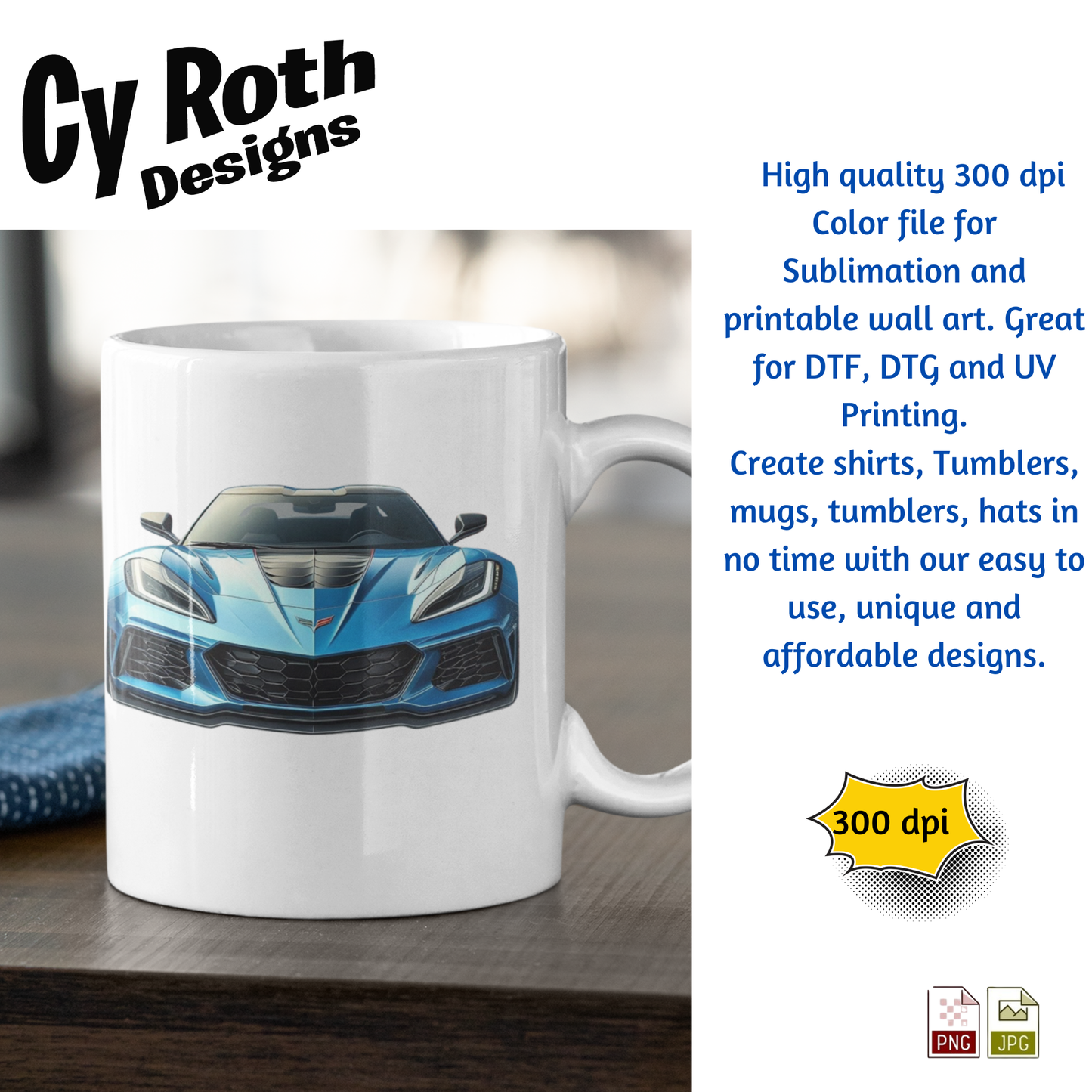 2023 Chevy Corvette sublimation design on a coffee mug