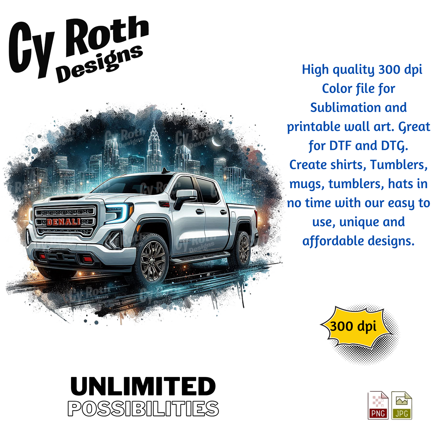 2023 GMC Denali Sublimation PNG JPG file, Wall Art 20oz skinny Tumbler, shirt PNG, Junk Journal image