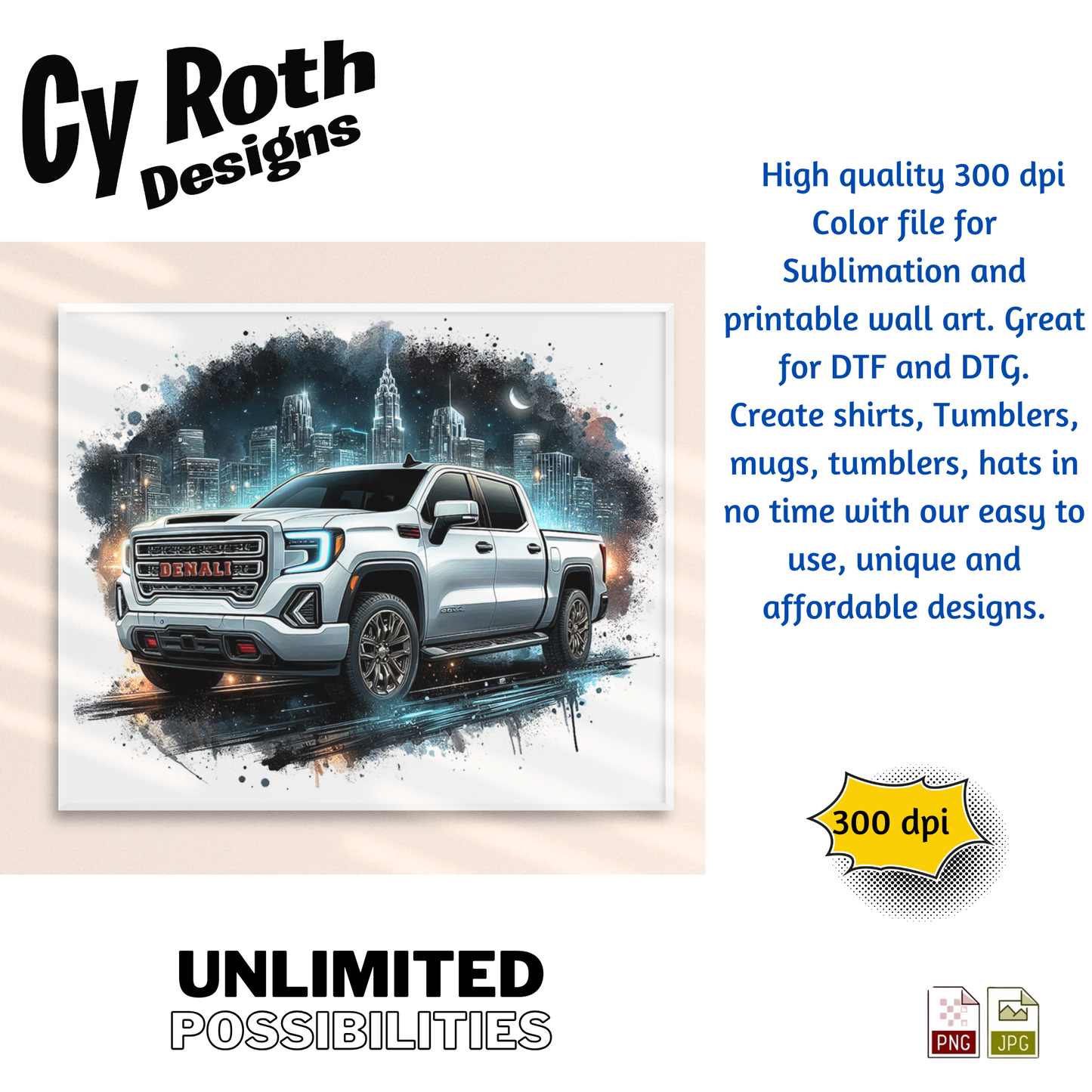 2023 GMC Denali Sublimation PNG JPG file, Wall Art 20oz skinny Tumbler, shirt PNG, Junk Journal image