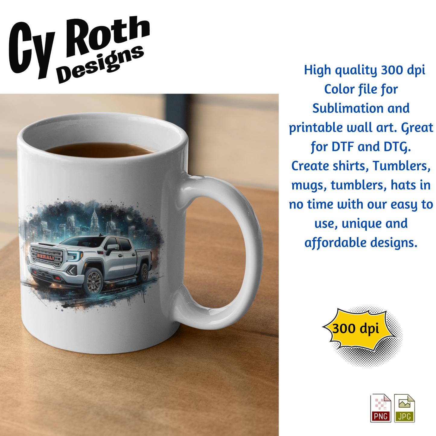 2023 GMC Denali Sublimation PNG JPG file, Wall Art 20oz skinny Tumbler, shirt PNG, Junk Journal image