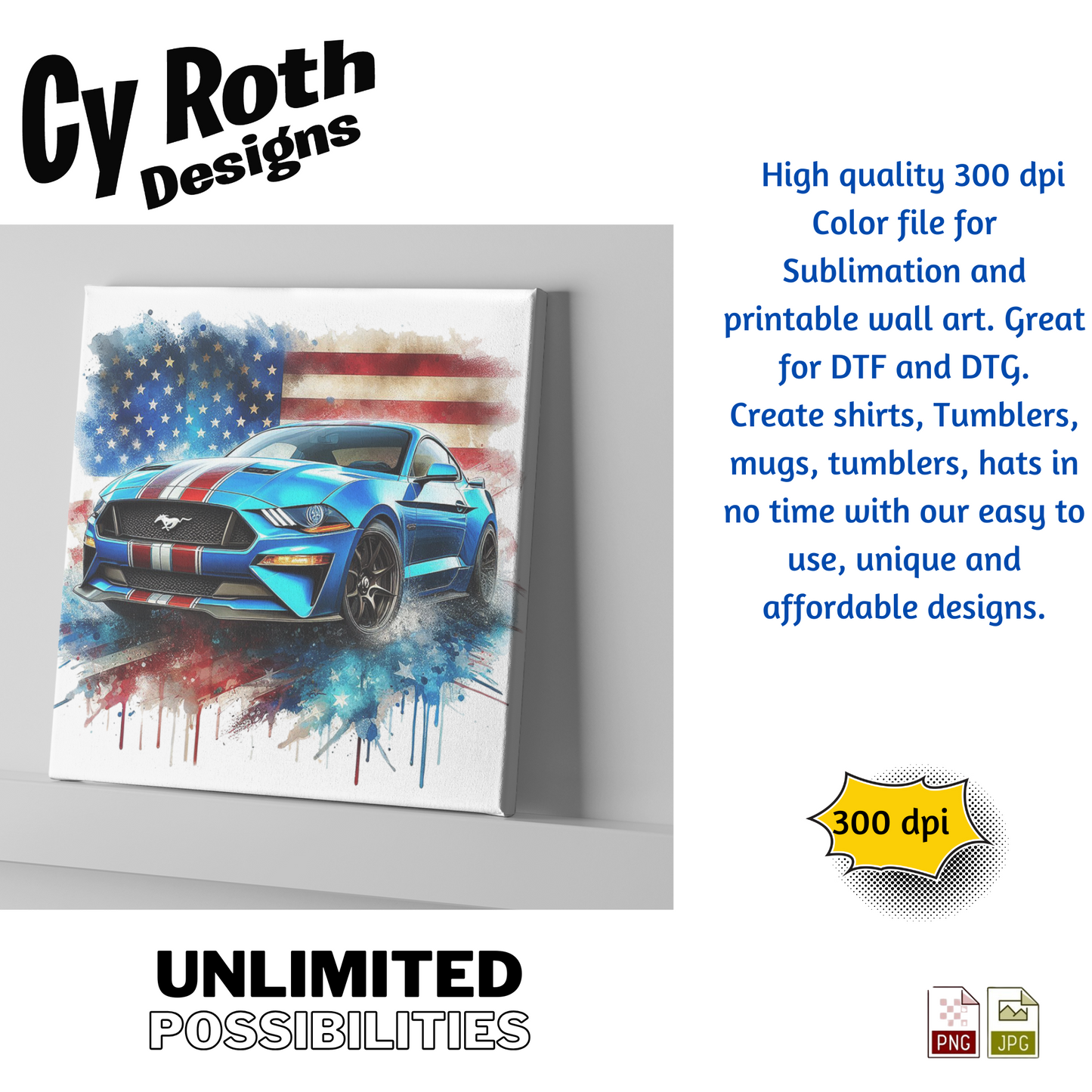 2023 Mustang Sublimation Wall Art 20oz skinny Tumbler PNG JPG file, shirt PNG, Junk Journal image